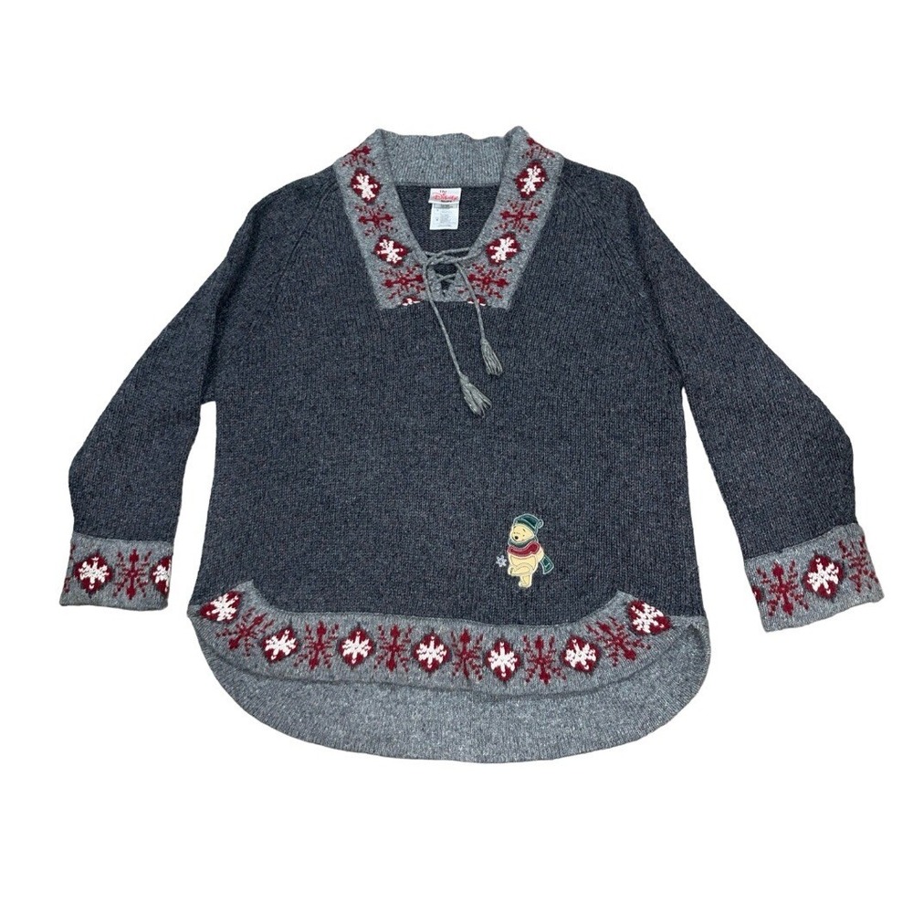Disney Store Winnie the Pooh Winter Sweater Womens Medium Lace Neck Accent